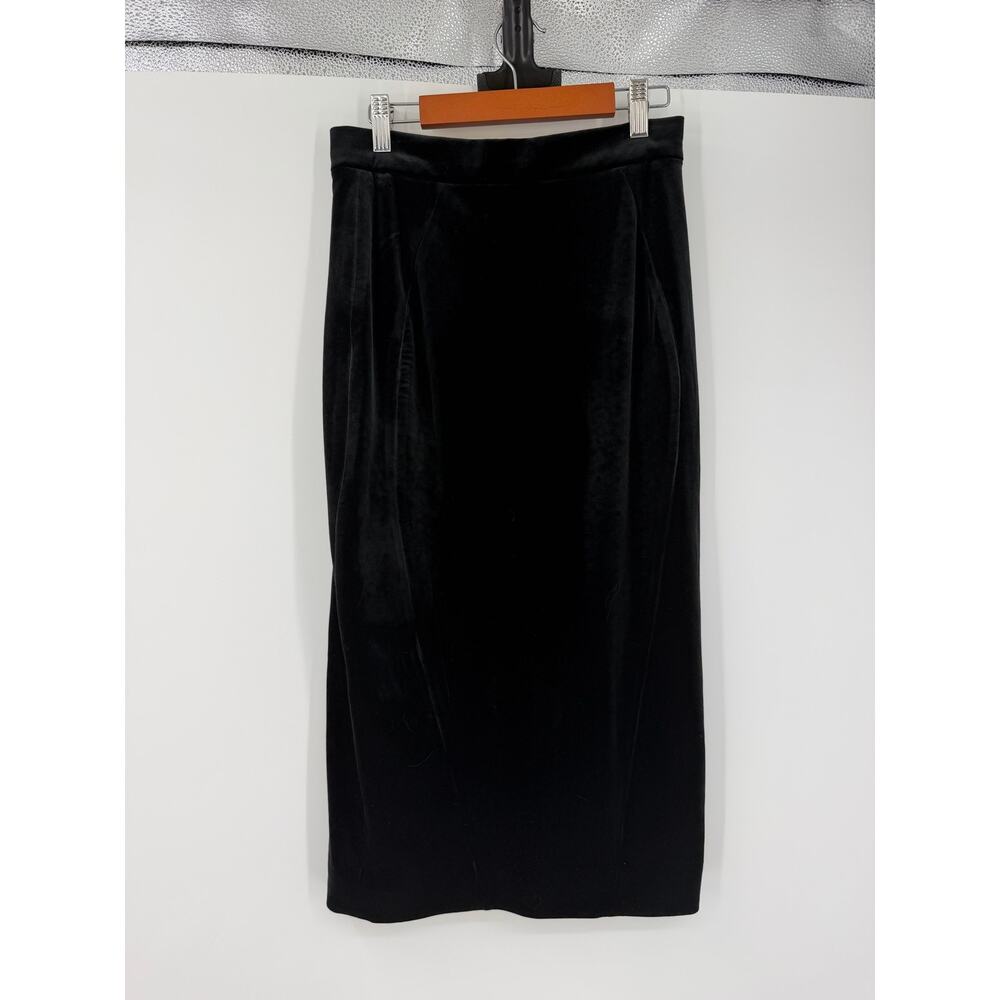 House of CB Black Velvet Midi Pencil Skirt S Bodycon High Waist Holiday Party - Picture 2 of 16